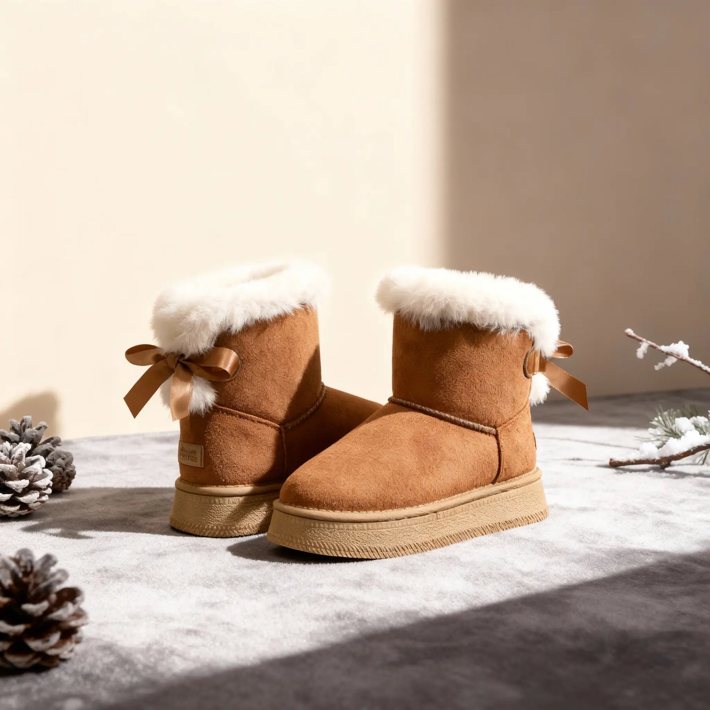 Elegant Velvet Round Toe Snow Boots