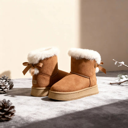 Elegant Velvet Round Toe Snow Boots
