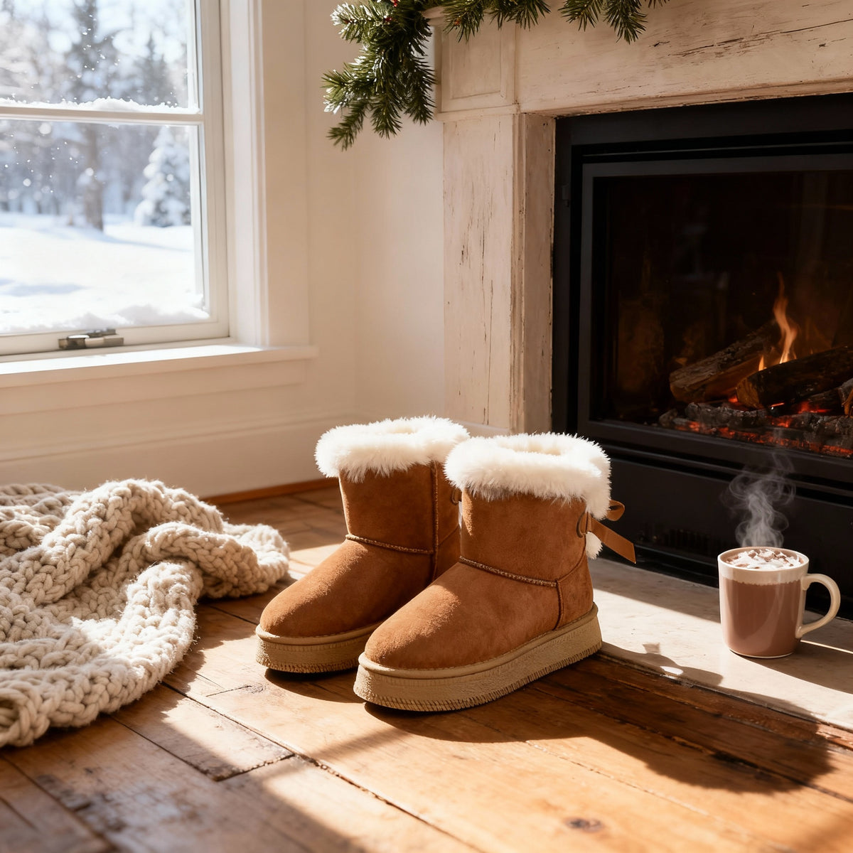 Elegant Velvet Round Toe Snow Boots